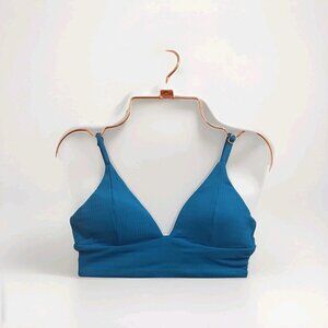 L*Space LSPACE Pointelle Rib Winnie Bikini Top Women Sz Small Electric Blue NWT